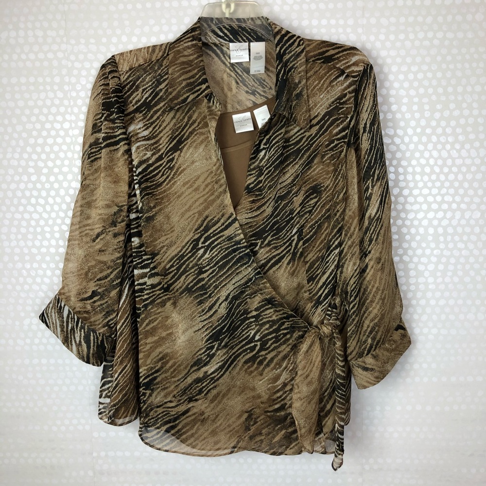 Emma James Woman Wrap Animal Print Blouse Set, 18W